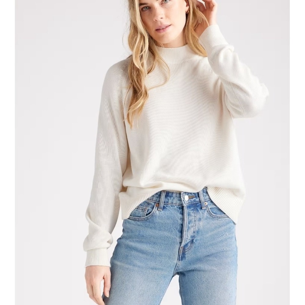 Quince Womens L NWOT Organic Cotton Mock Neck Sweater Minimal Quiet Lux Ivory